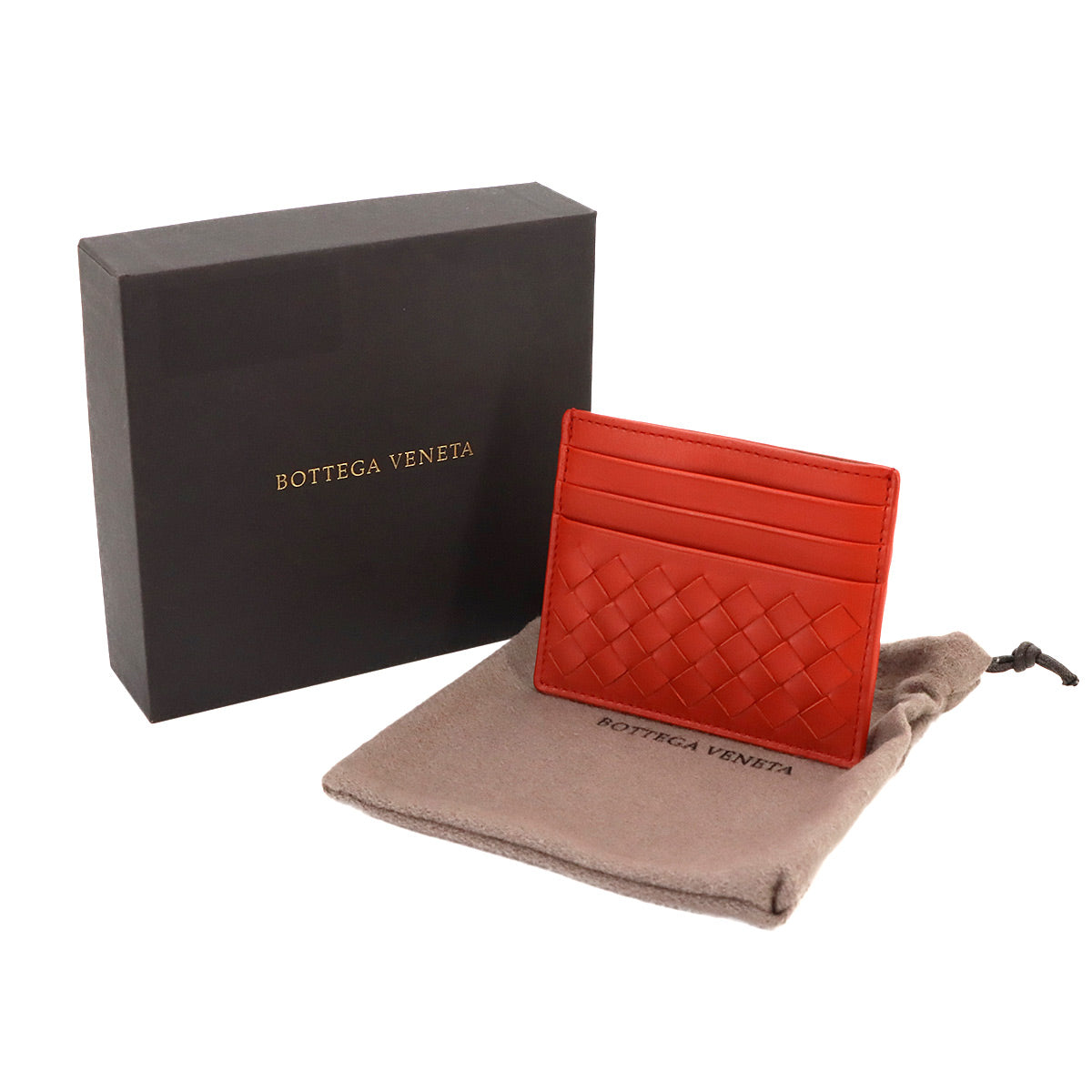Intrecciato Card Case Leather Red