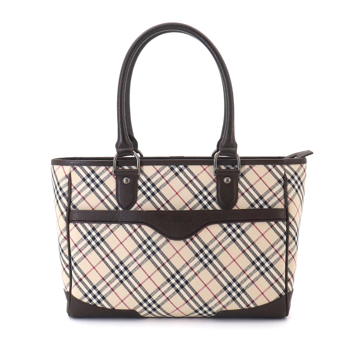 Plaid Tote Bag Canvas Leather Beige Brown Purse