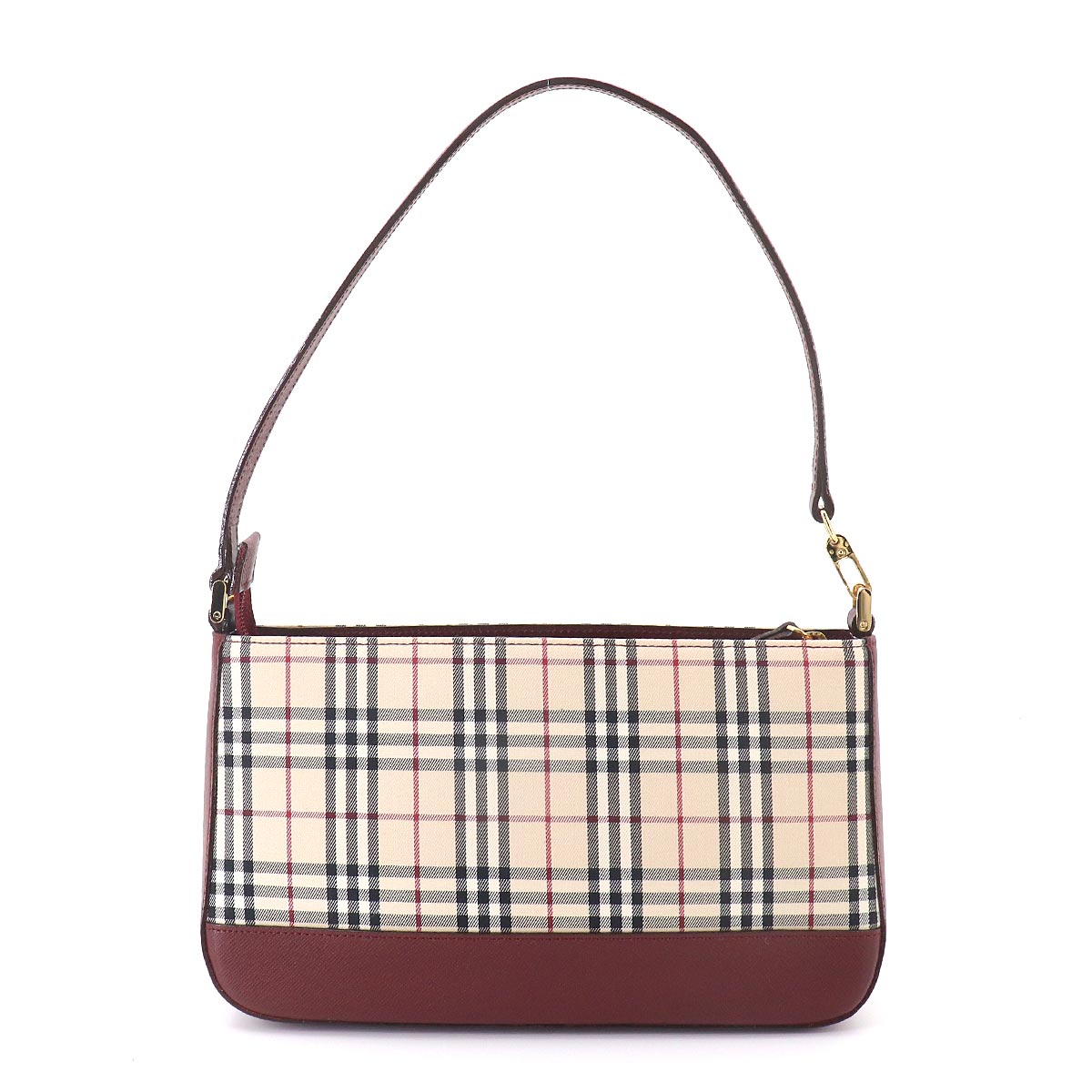 Plaid Shoulder Bag Canvas Leather Beige Bordeaux Purse