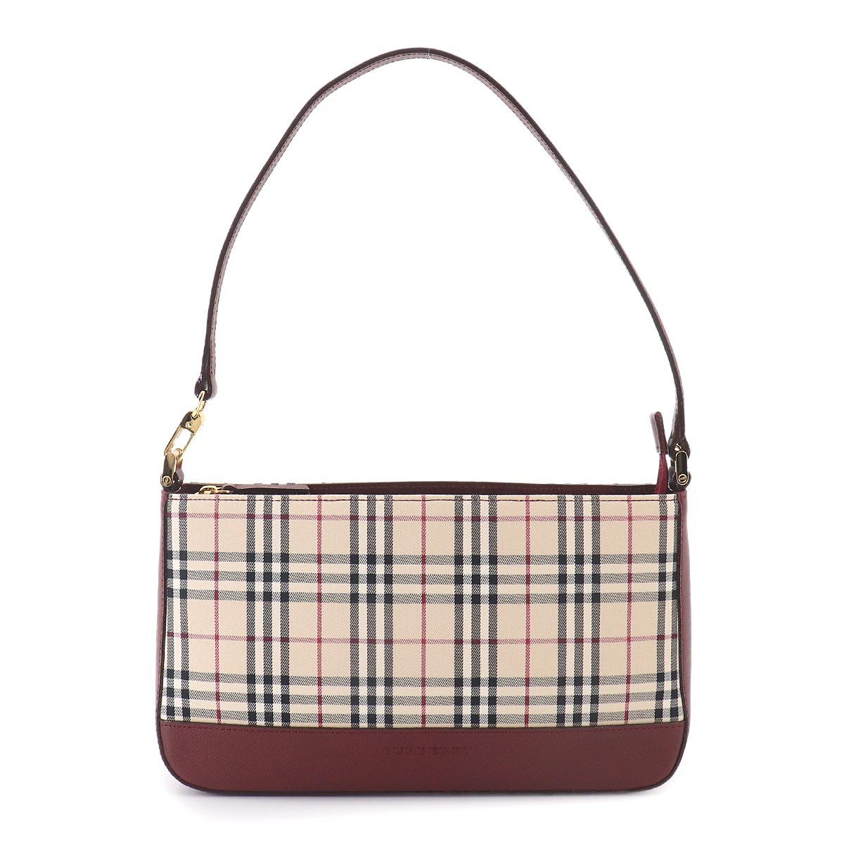 Plaid Shoulder Bag Canvas Leather Beige Bordeaux Purse
