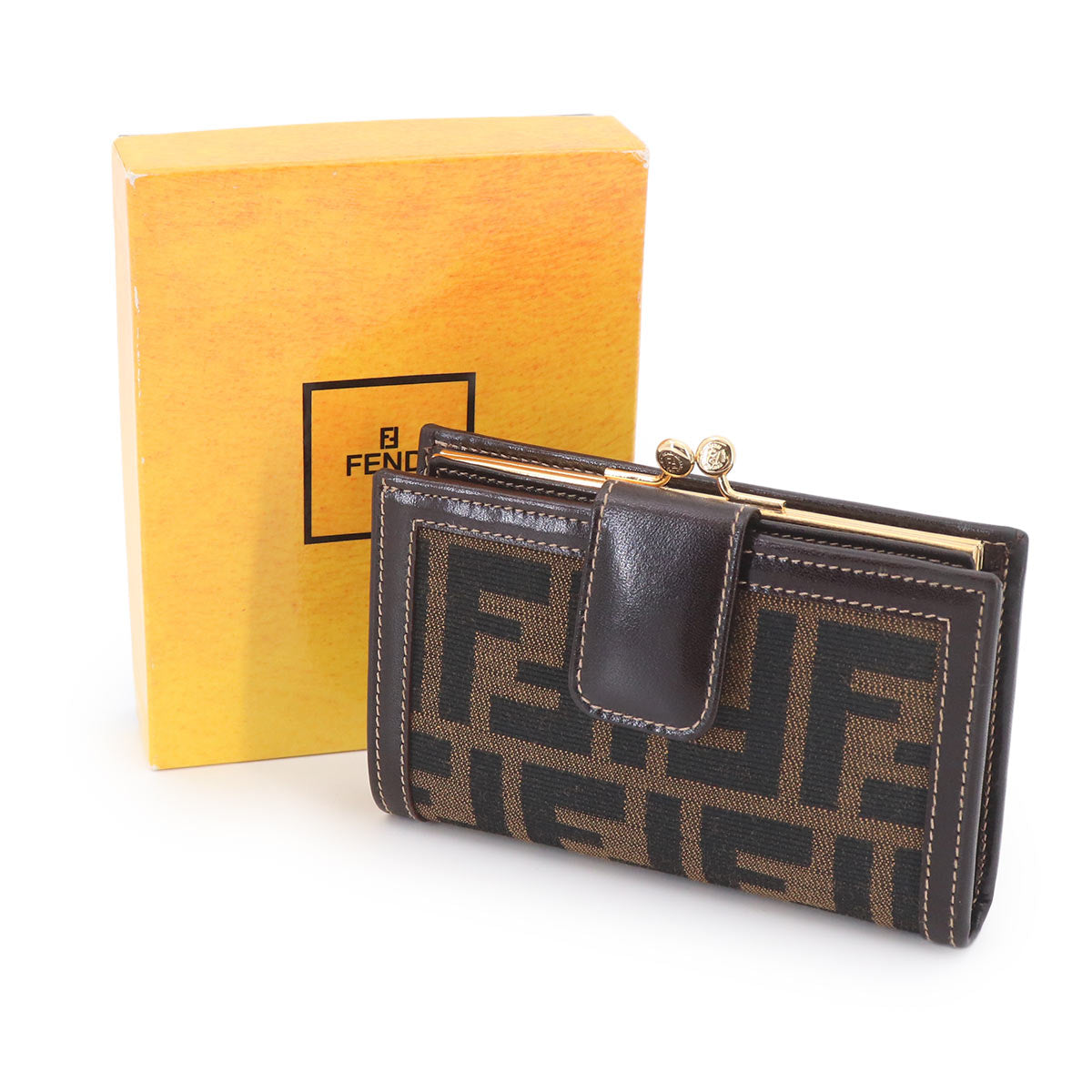 Zucca Compact Wallet Canvas Leather Brown Black Purse