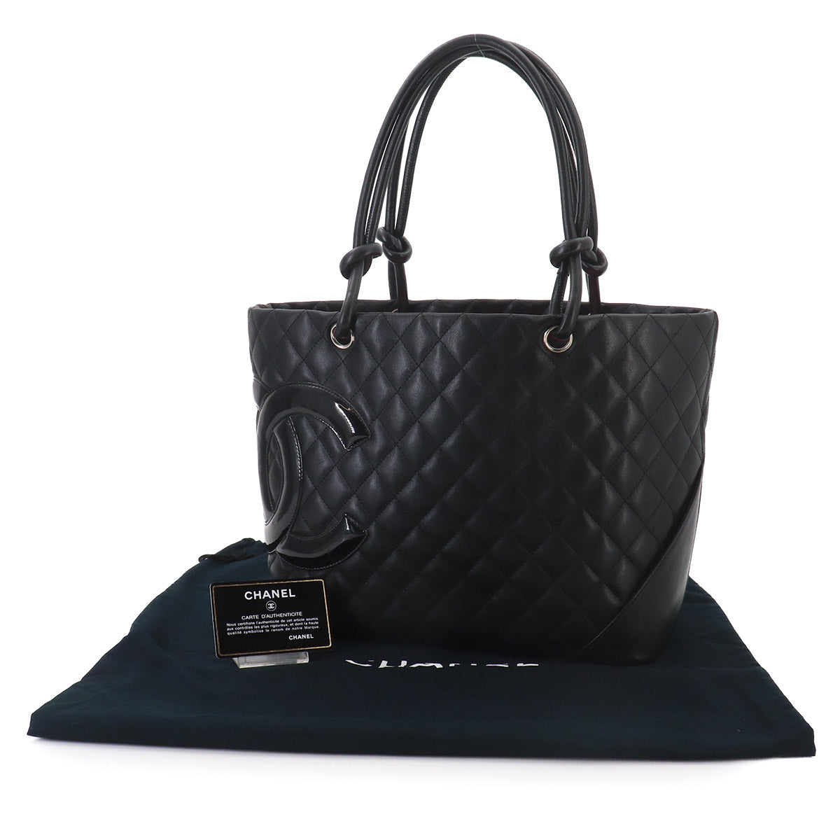 Cambon Line Large Tote Bag Leather Enamel Black A25169 Purse