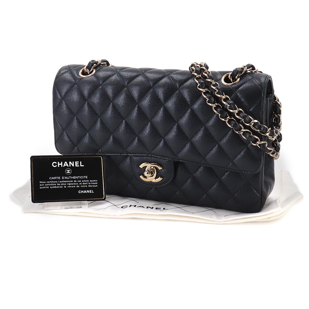 Matelasse 25 Chain Shoulder Bag Leather Navy A01112 Purse