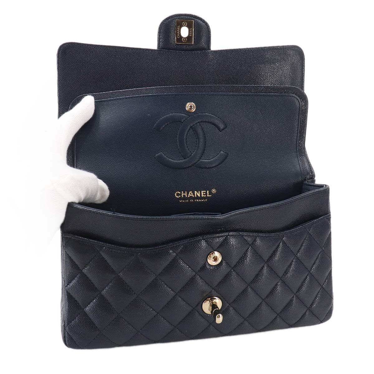 Matelasse 25 Chain Shoulder Bag Leather Navy A01112 Purse