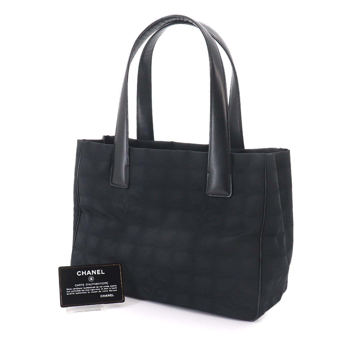 New Travel Line Tote PM Bag Nylon Jacquard Leather Black A20457