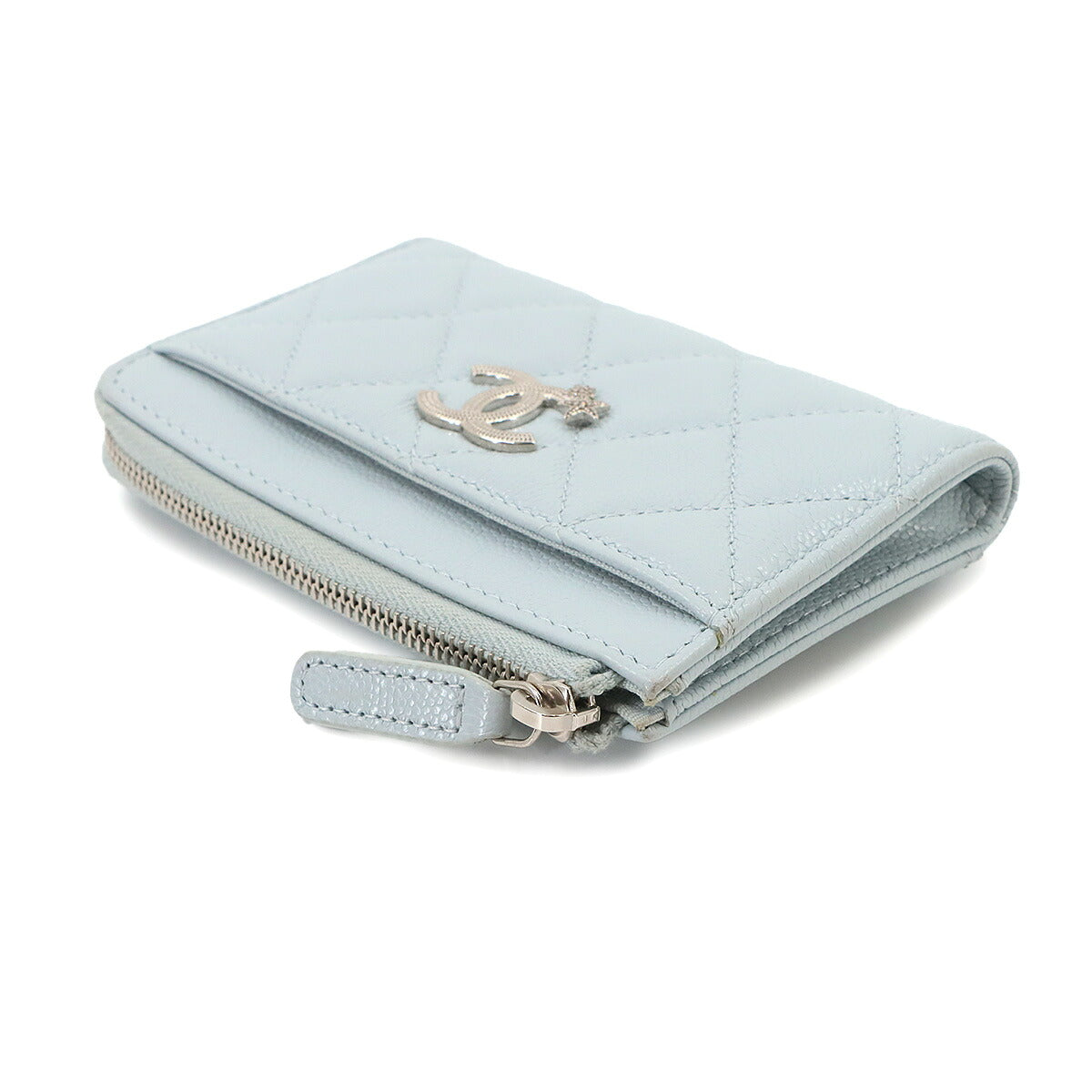 Matelasse Coin Case Purse Wallet Leather Light blue Star