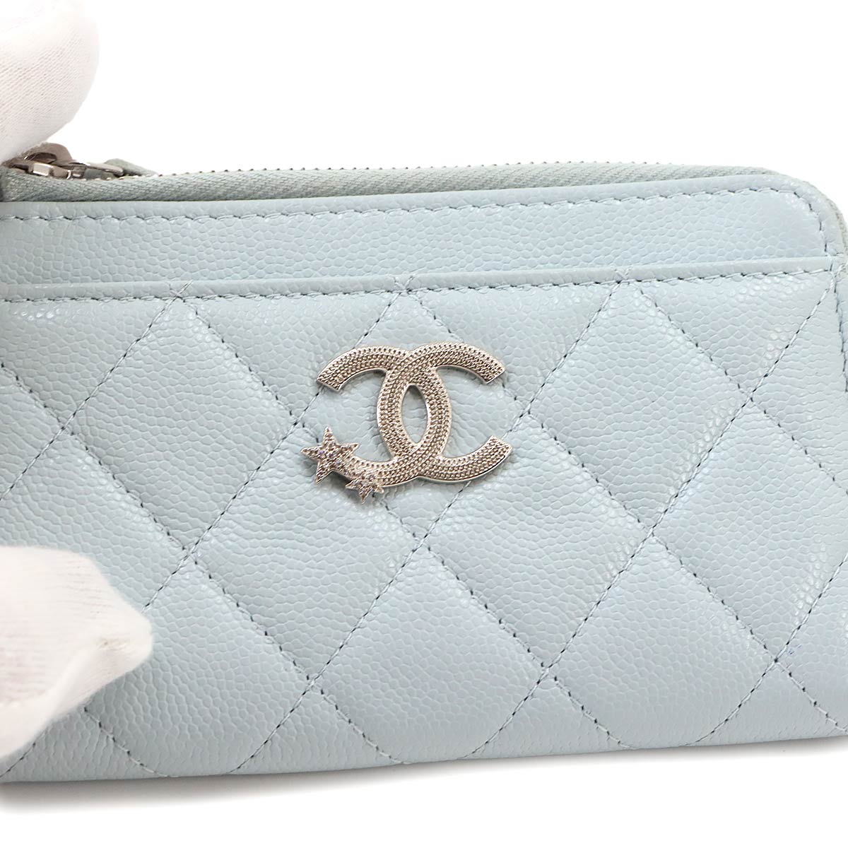 Matelasse Coin Case Purse Wallet Leather Light blue Star