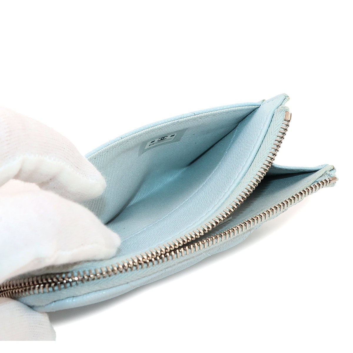 Matelasse Coin Case Purse Wallet Leather Light blue Star