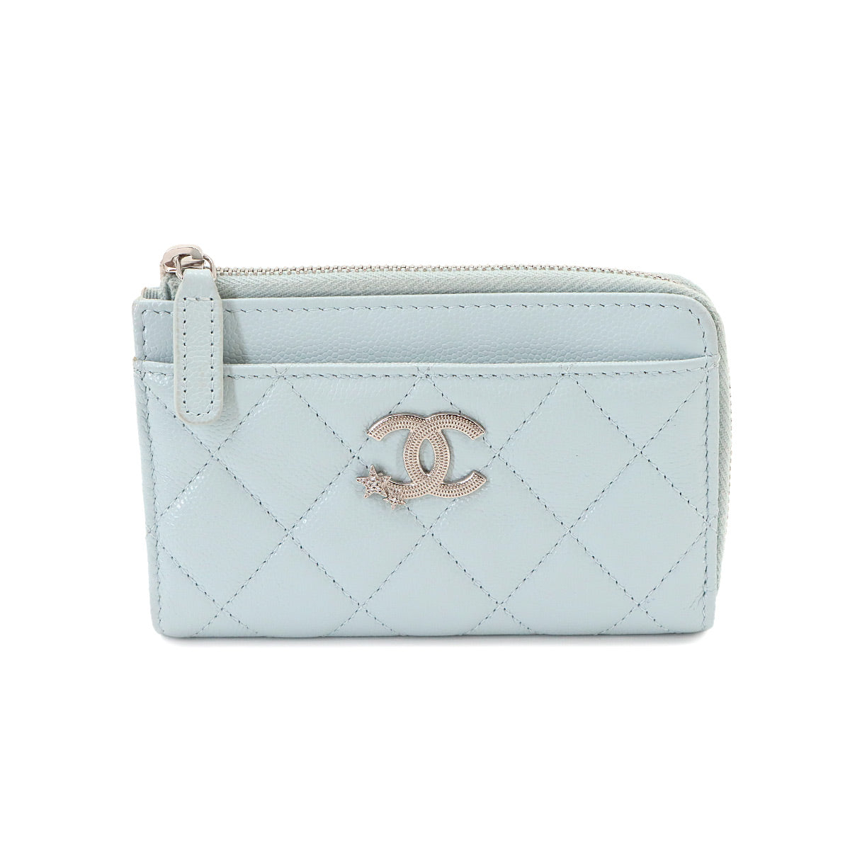 Matelasse Coin Case Purse Wallet Leather Light blue Star