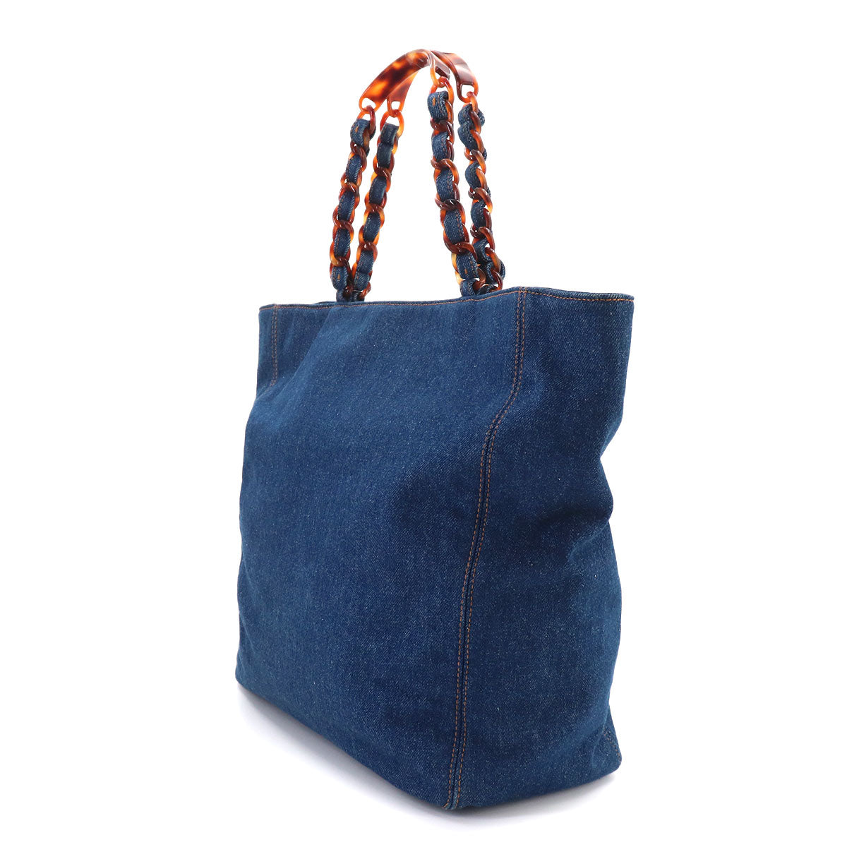 Plastic Chain Tote Bag Denim Blue Coco Logos Vintage Purse