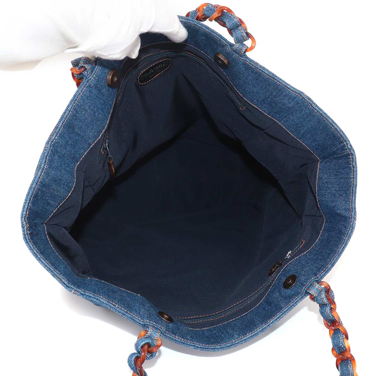 Plastic Chain Tote Bag Denim Blue Coco Logos Vintage Purse