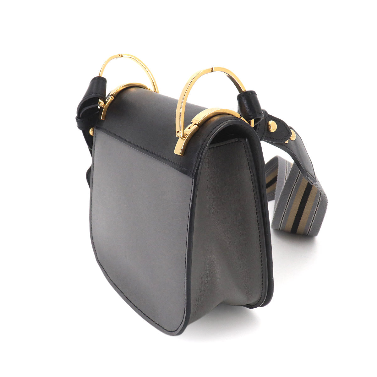 Prada Pionniere Shoulder Bag Leather Gray Black 1BD039