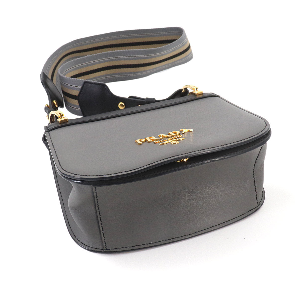 Prada Pionniere Shoulder Bag Leather Gray Black 1BD039