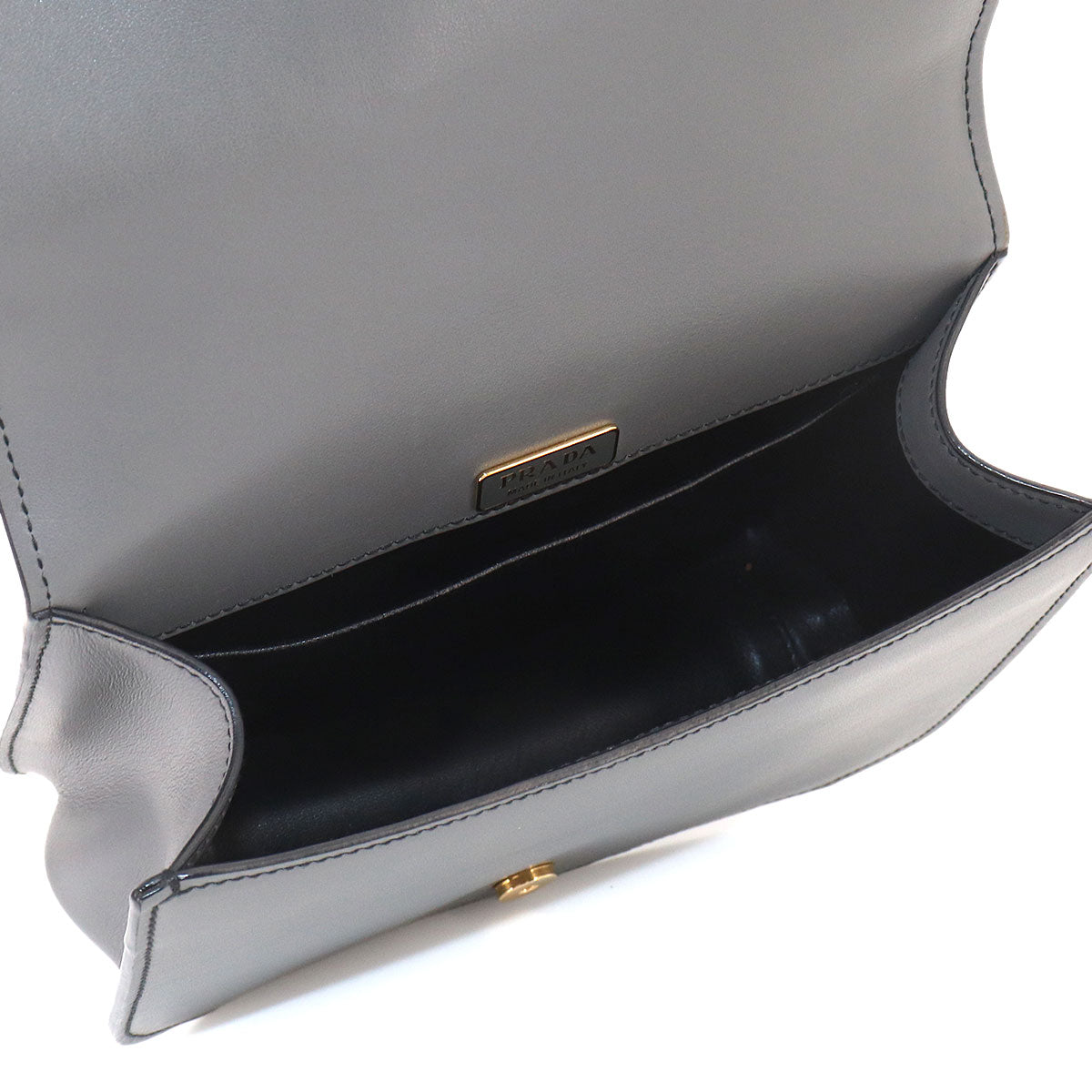 Prada Pionniere Shoulder Bag Leather Gray Black 1BD039