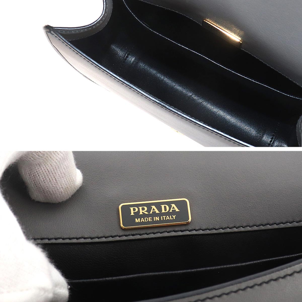Prada Pionniere Shoulder Bag Leather Gray Black 1BD039