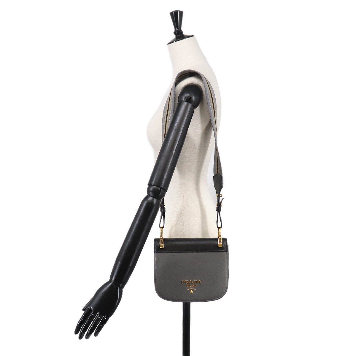 Prada Pionniere Shoulder Bag Leather Gray Black 1BD039