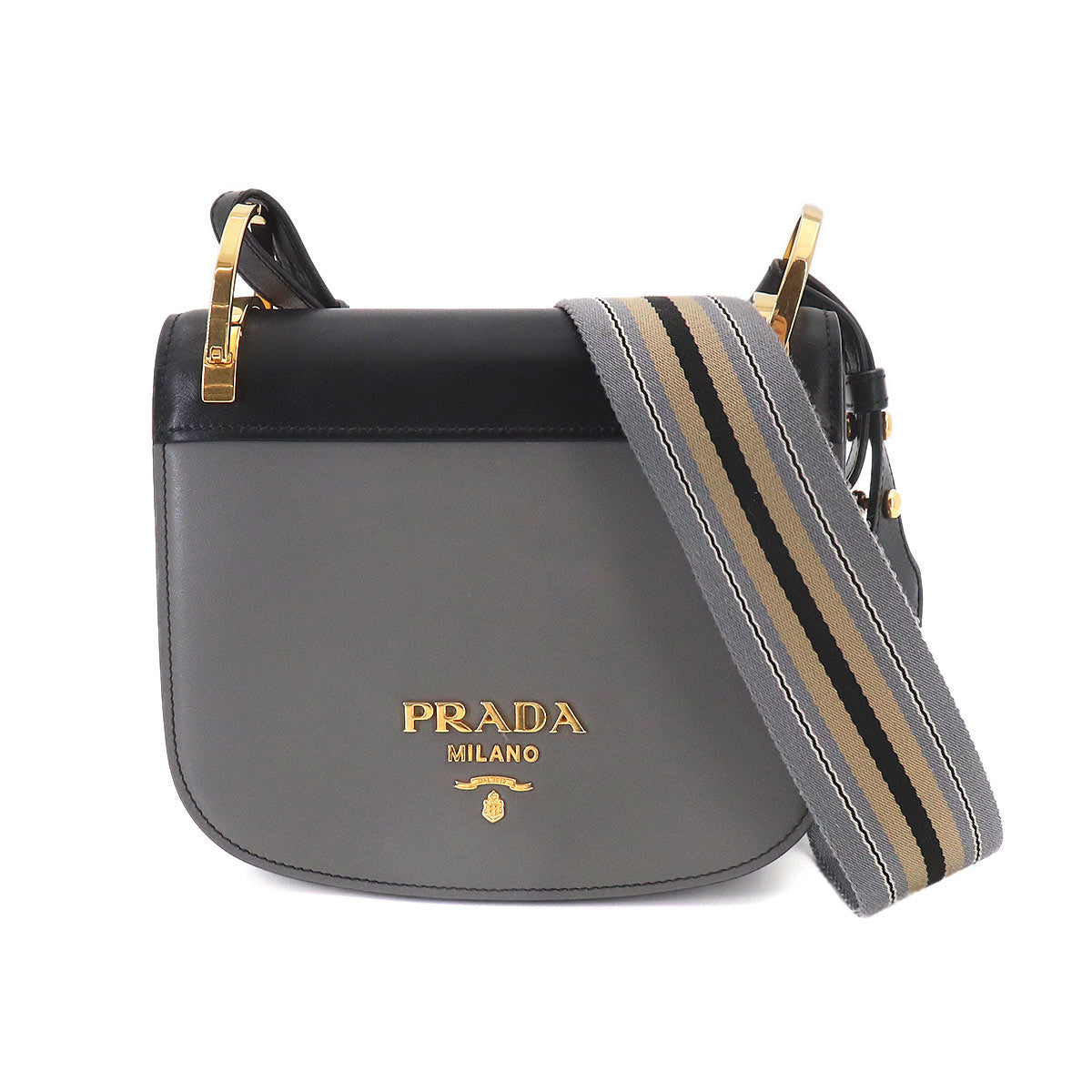 Prada Pionniere Shoulder Bag Leather Gray Black 1BD039
