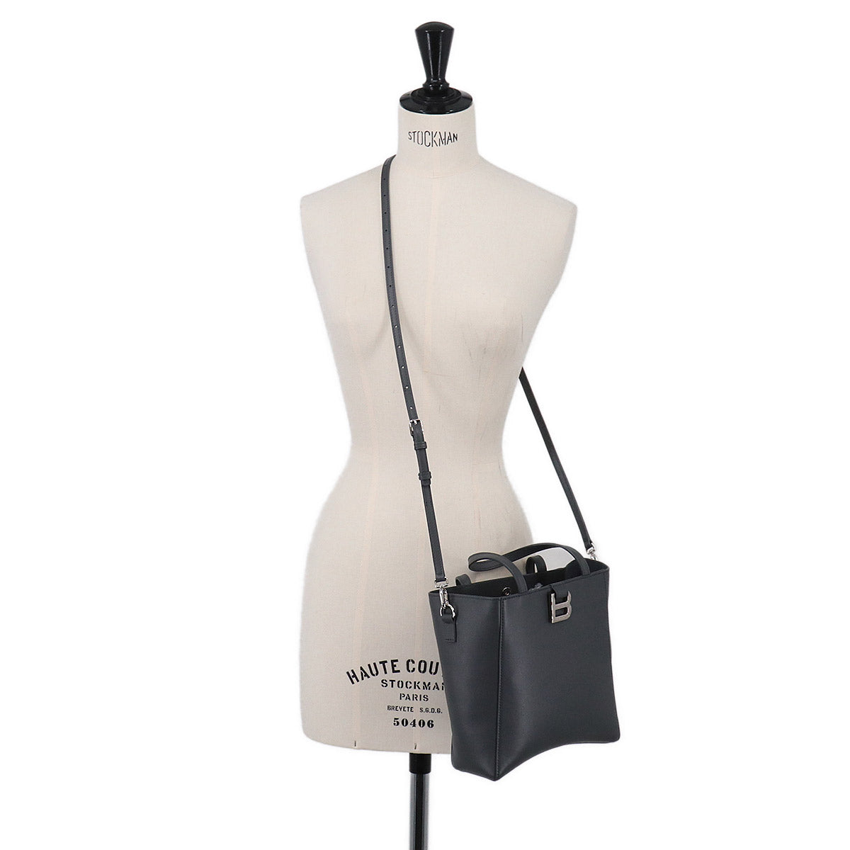 Hourglass Soft Small Tote Shoulder Bag Leather Gray 810415