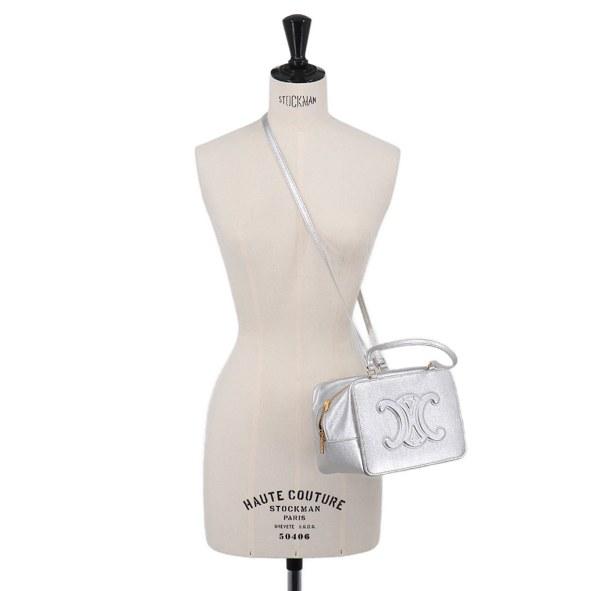 Cuir Triomphe Hand Shoulder Bag Leather Metallic silver