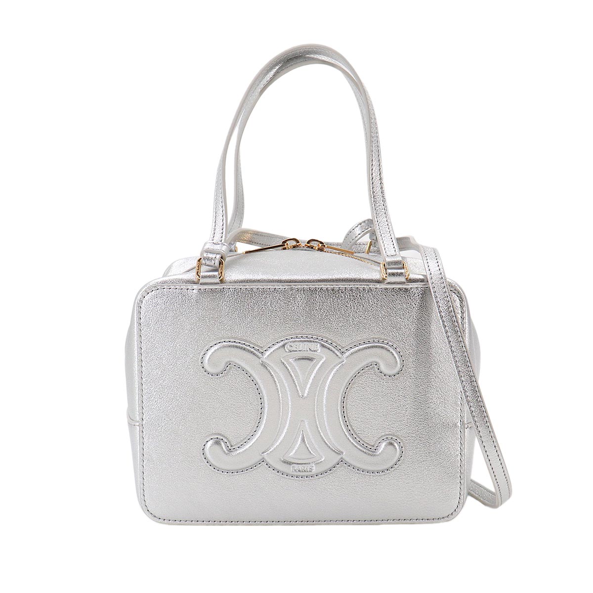 Cuir Triomphe Hand Shoulder Bag Leather Metallic silver