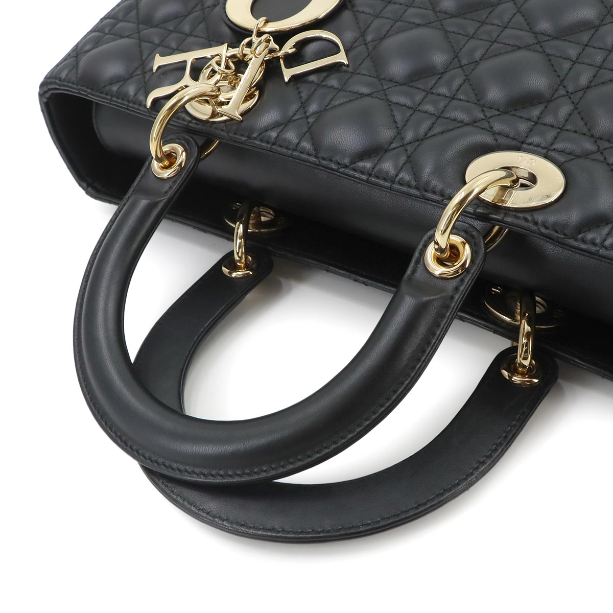 Lady Dior Large 2way Hand Shoulder Bag Leather Black