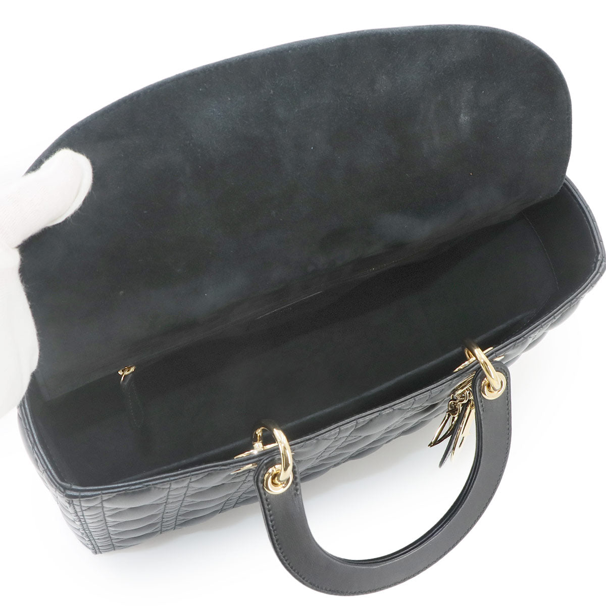 Lady Dior Large 2way Hand Shoulder Bag Leather Black