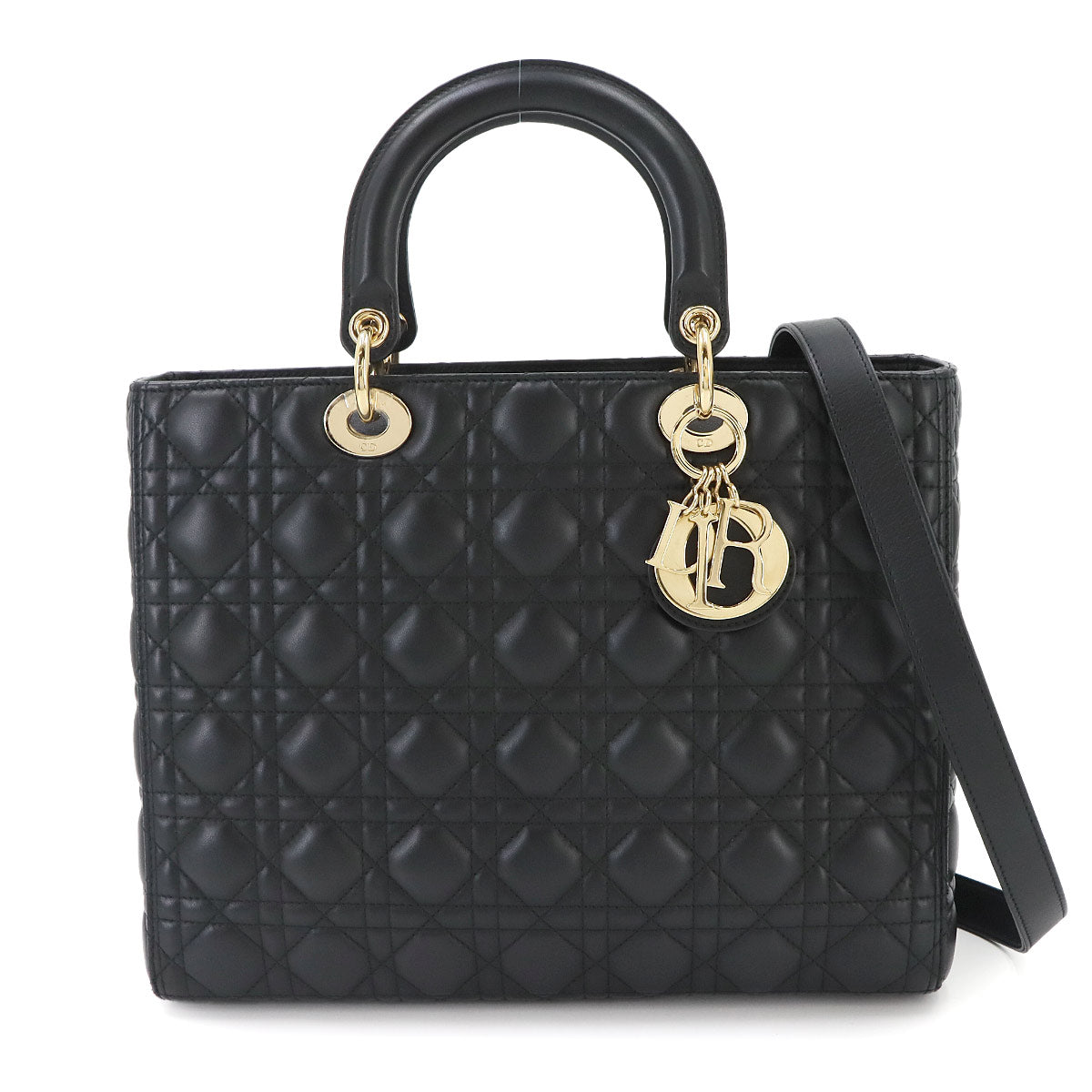 Lady Dior Large 2way Hand Shoulder Bag Leather Black