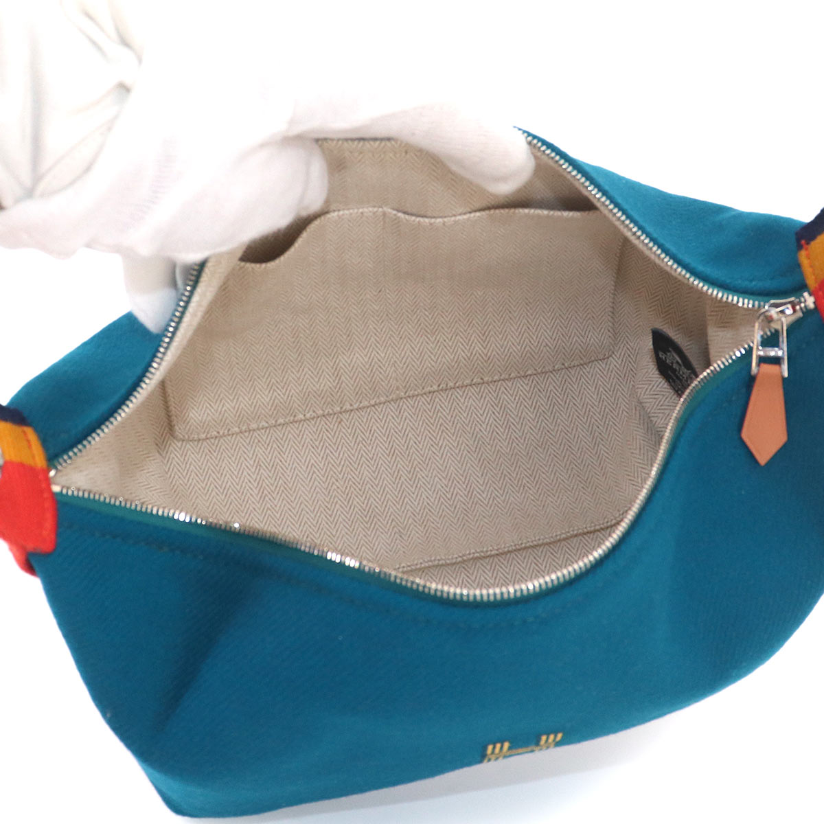 HERMES Bride a Brac PM Hand Bag Wool Bleu Paon Rocabar
