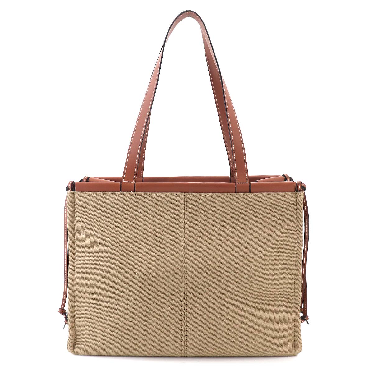 Cushion Tote Large Bag Canvas Leather Beige Brown
