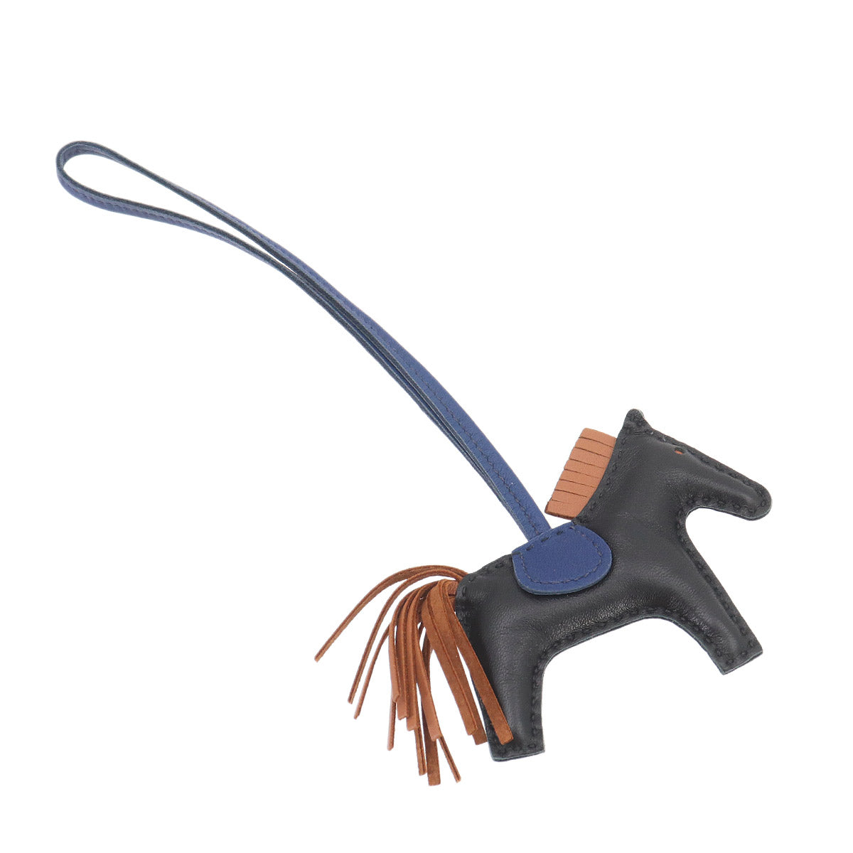 Rodeo PM Bag Charm Agneau Milo Black Gold Blue Saphir