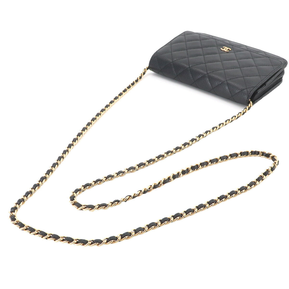 Matelasse Chain Wallet Leather Black A33814 Purse
