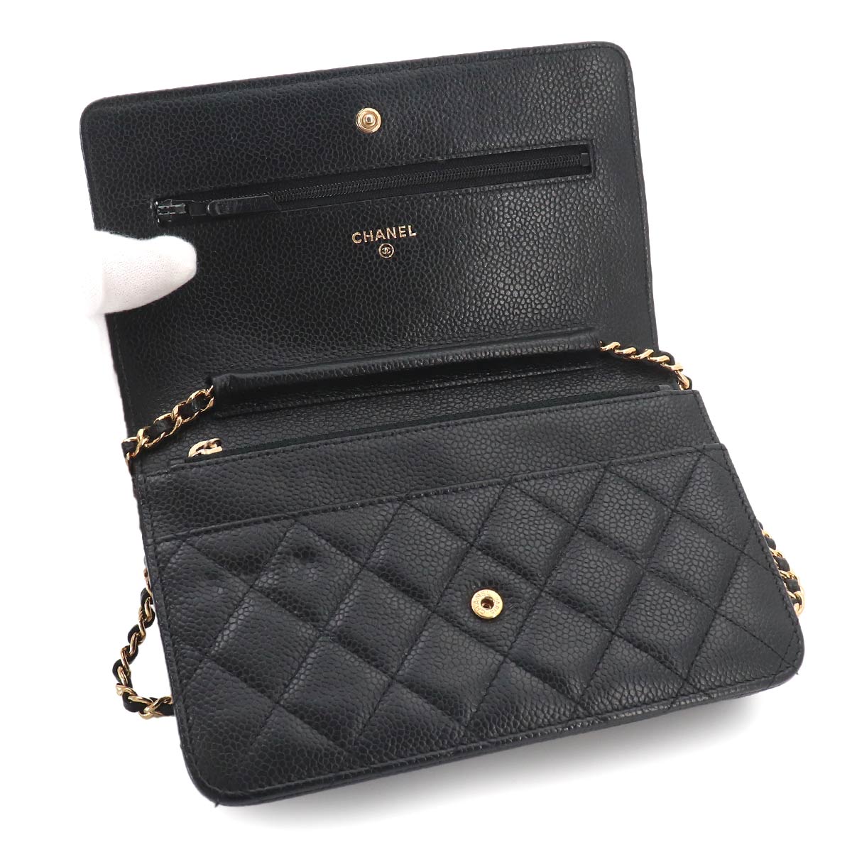 Matelasse Chain Wallet Leather Black A33814 Purse