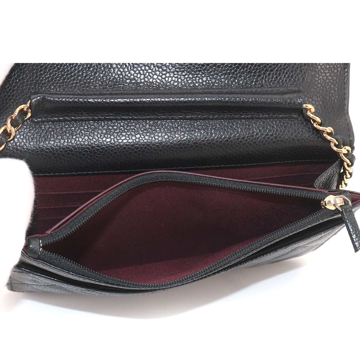 Matelasse Chain Wallet Leather Black A33814 Purse
