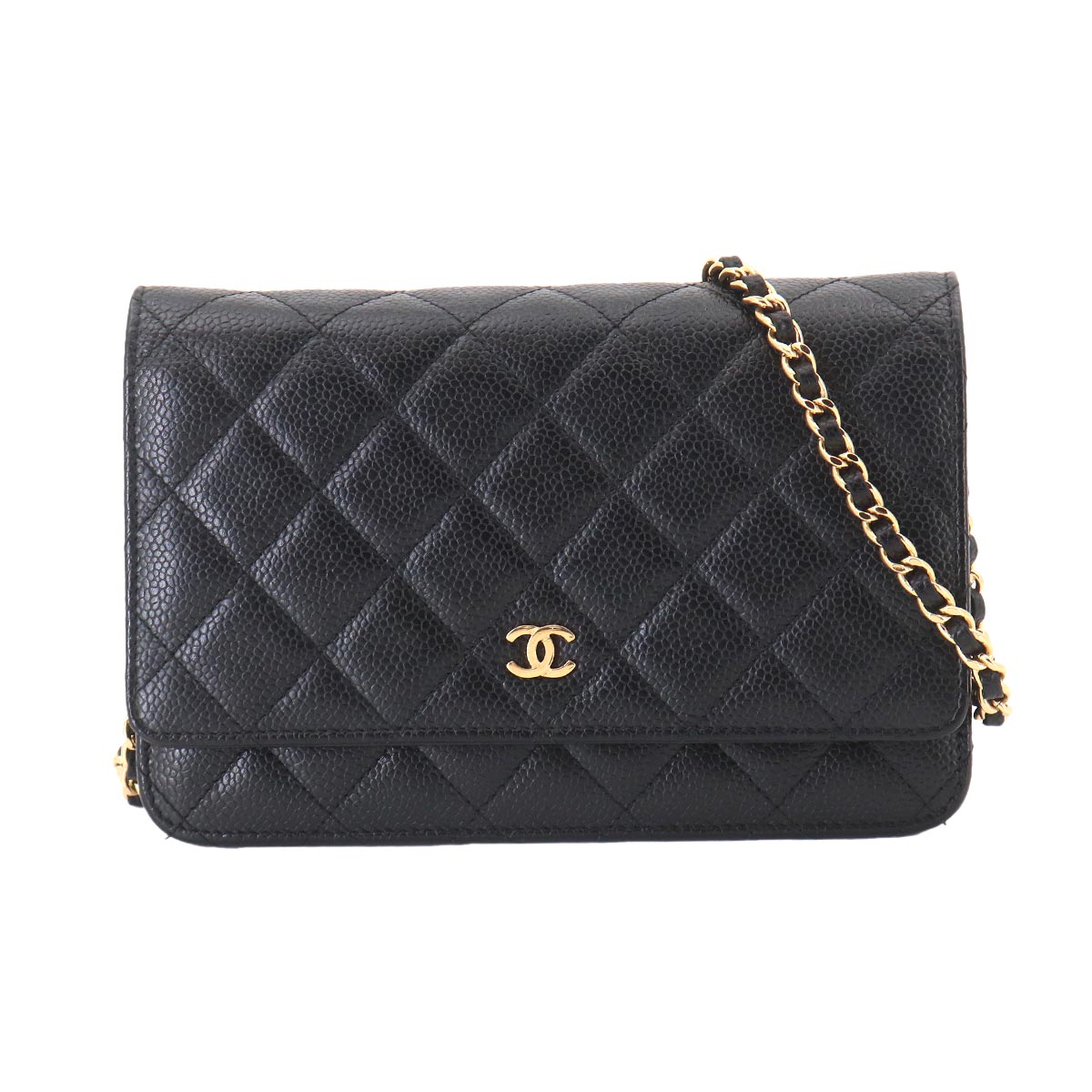 Matelasse Chain Wallet Leather Black A33814 Purse