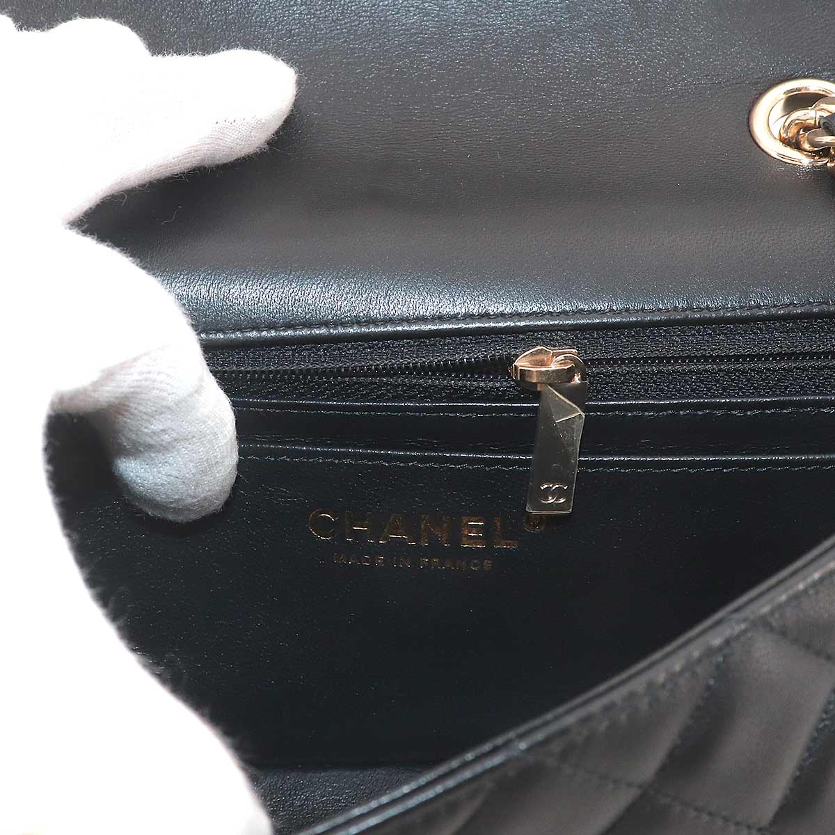 Mini Matelasse Hand Shoulder Bag Leather Black AS3326