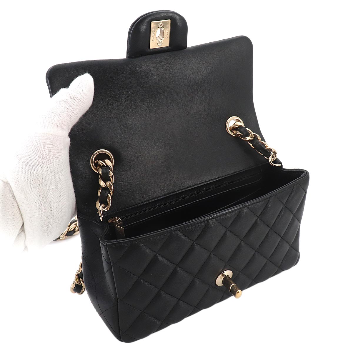 Mini Matelasse Hand Shoulder Bag Leather Black AS3326
