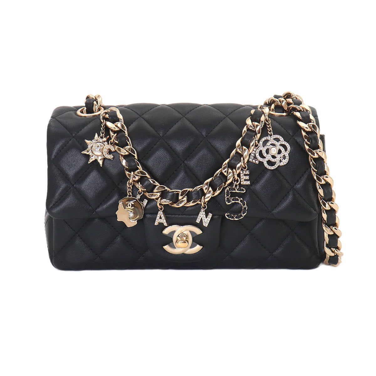 Mini Matelasse Hand Shoulder Bag Leather Black AS3326