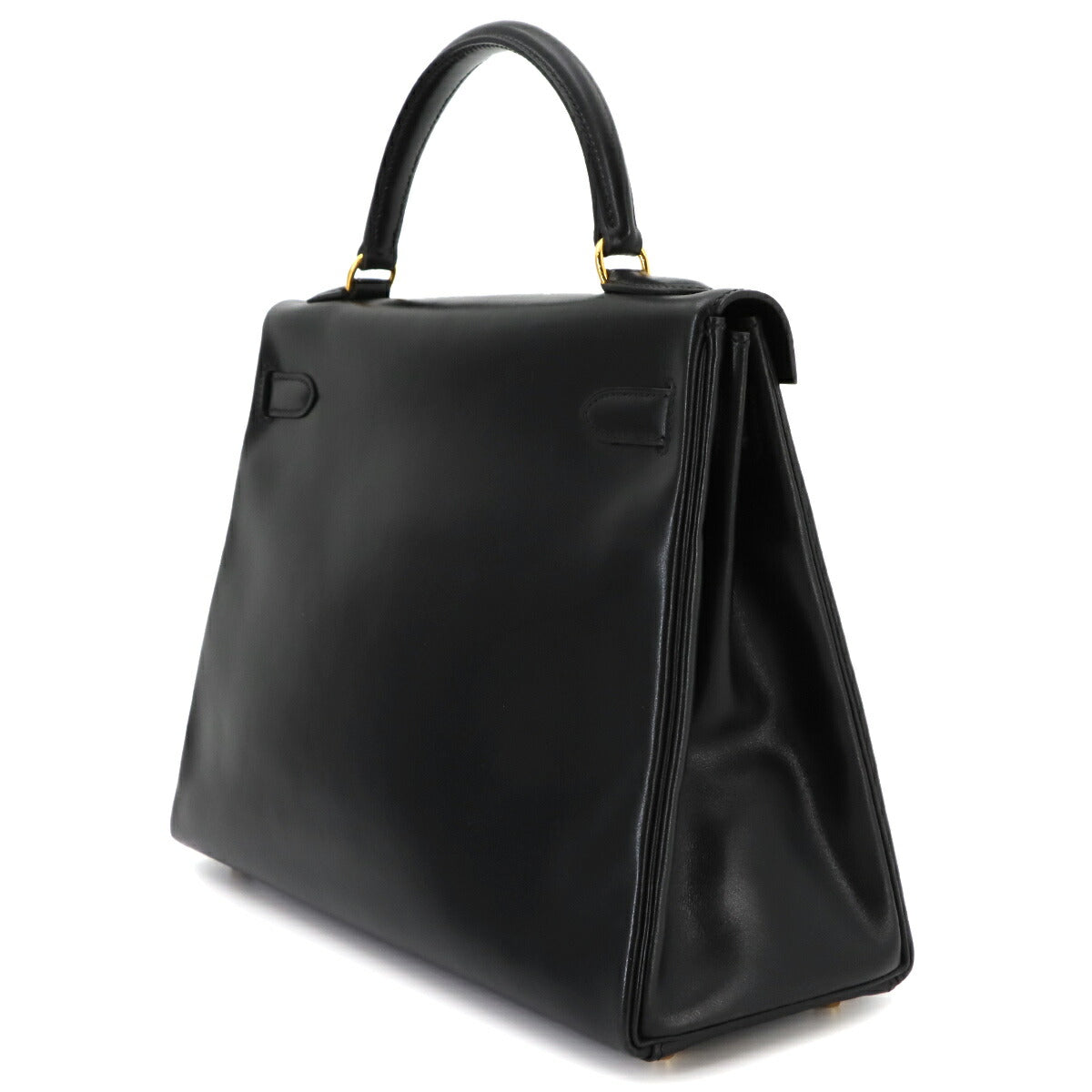 Kelly 32 Box calf Black Hand Shoulder Bag Vintage Purse