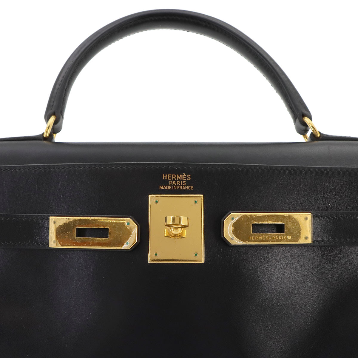 Kelly 32 Box calf Black Hand Shoulder Bag Vintage Purse