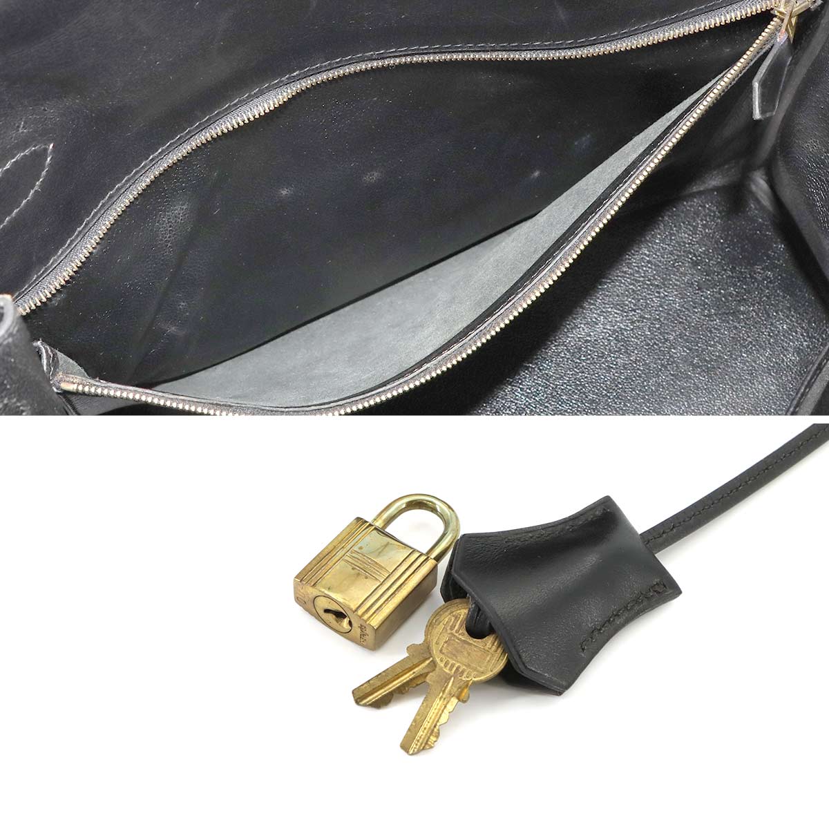 Kelly 32 Box calf Black Hand Shoulder Bag Vintage Purse