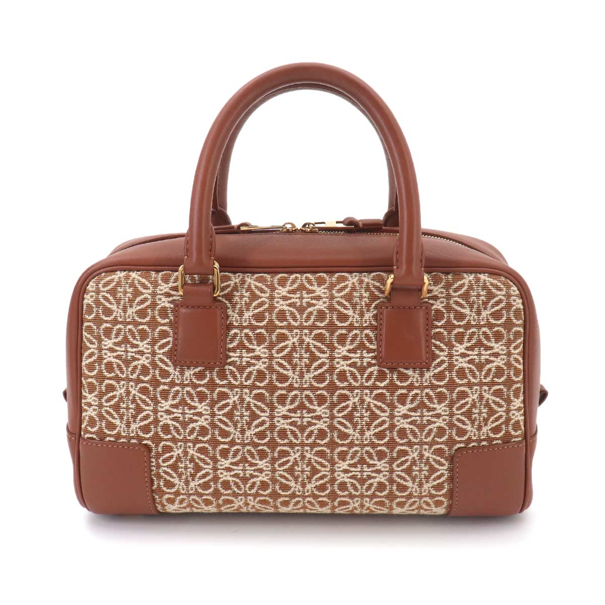 Amazona 23 2way Hand Shoulder Bag Leather Jacquard Tan Purse