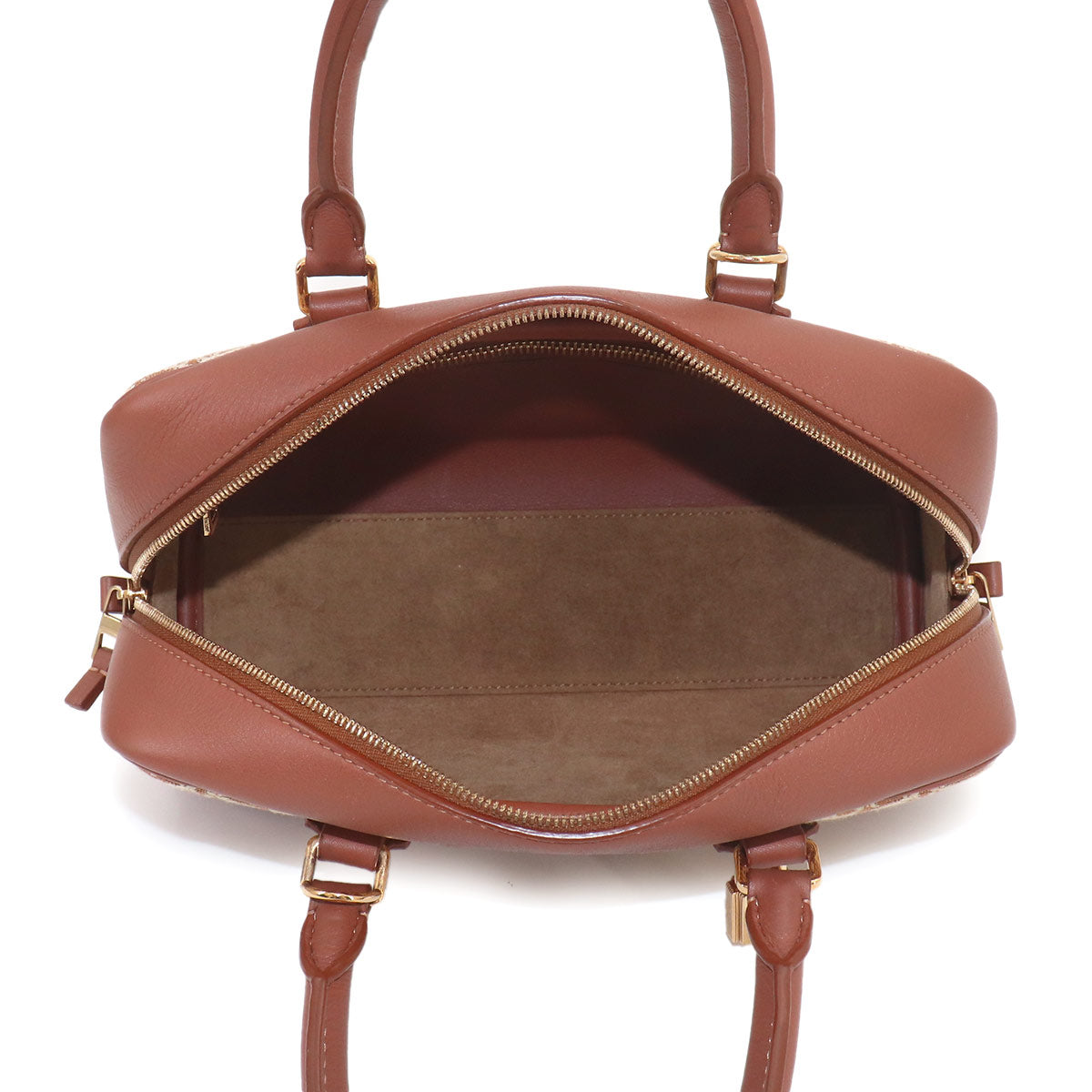 Amazona 23 2way Hand Shoulder Bag Leather Jacquard Tan Purse