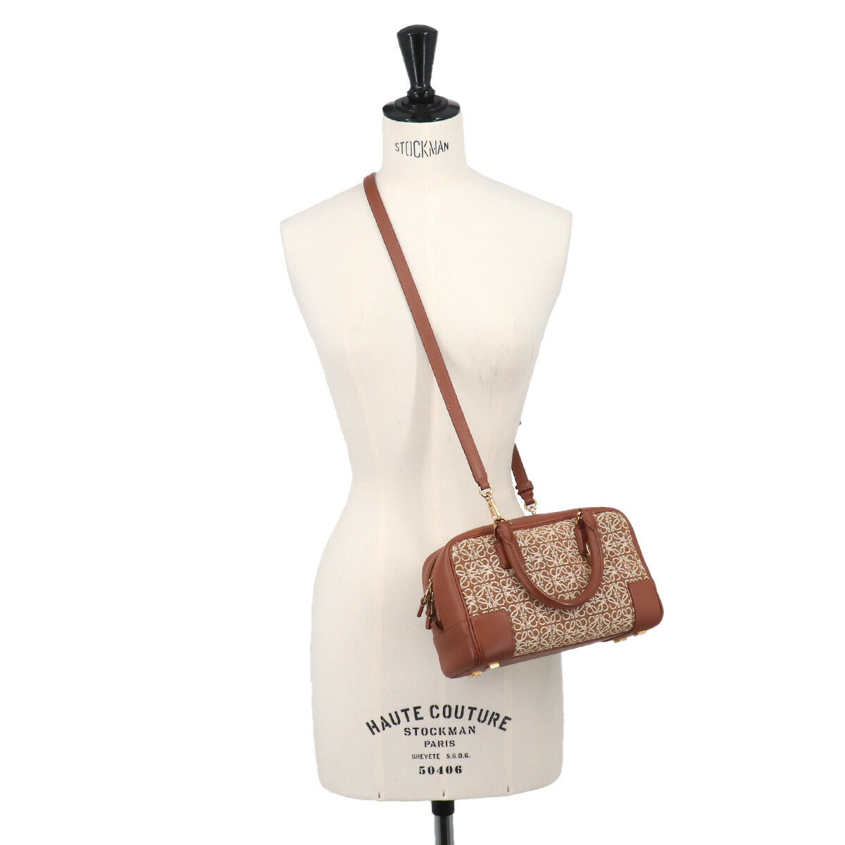 Amazona 23 2way Hand Shoulder Bag Leather Jacquard Tan Purse