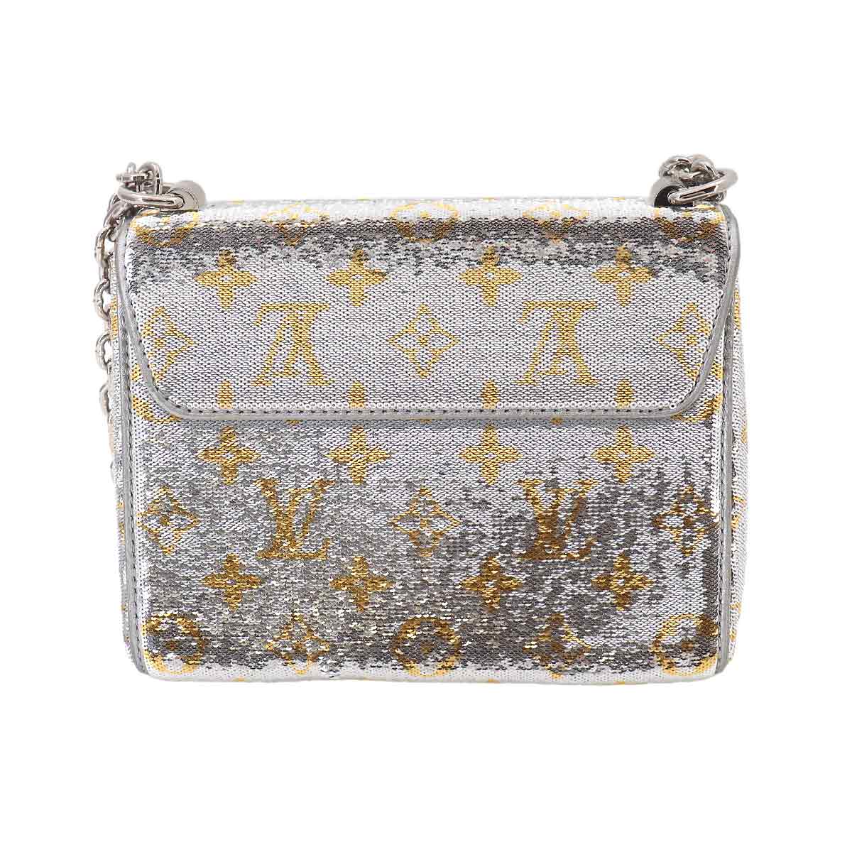 Monogram Sequins Twist PM Shoulder Bag Leather Silver