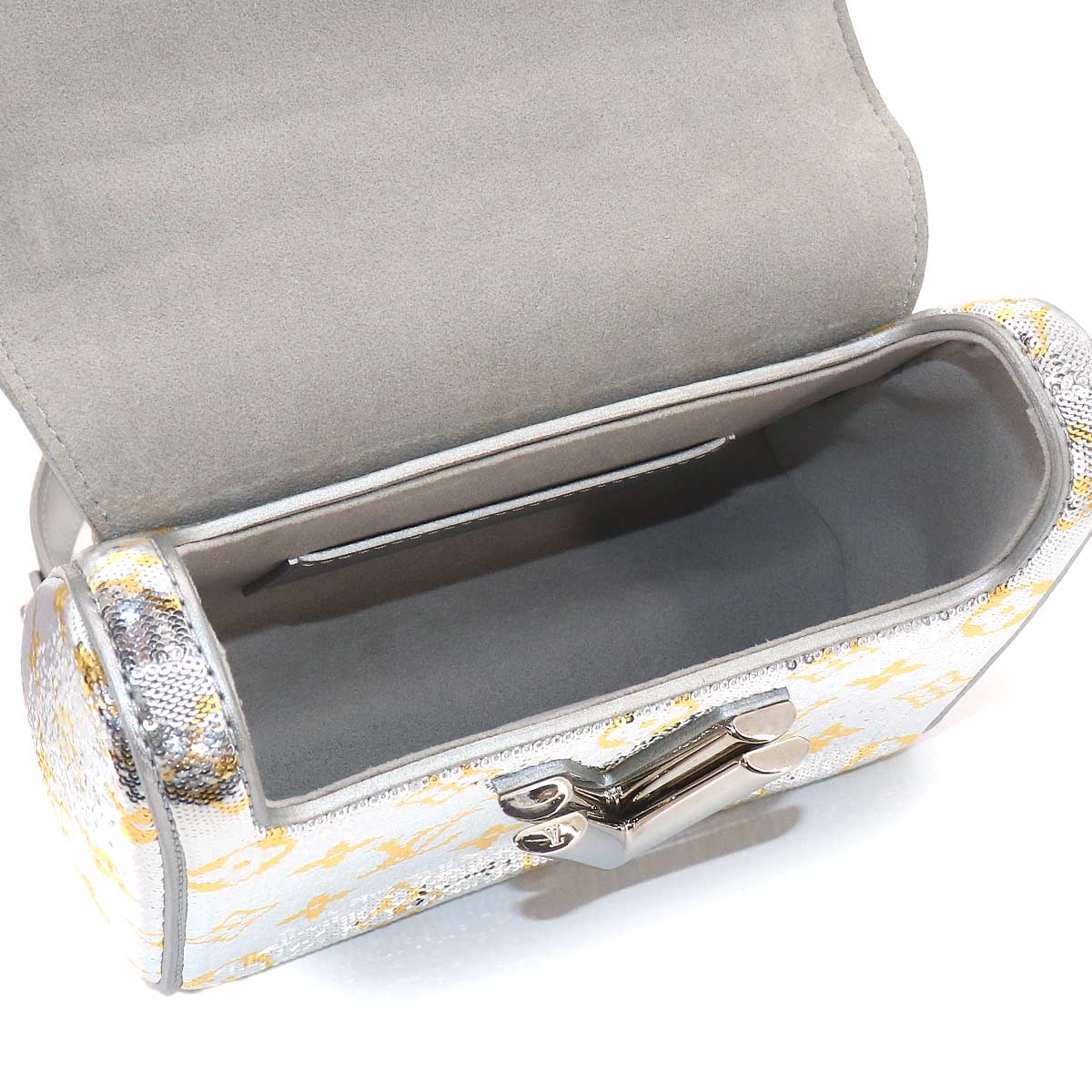 Monogram Sequins Twist PM Shoulder Bag Leather Silver