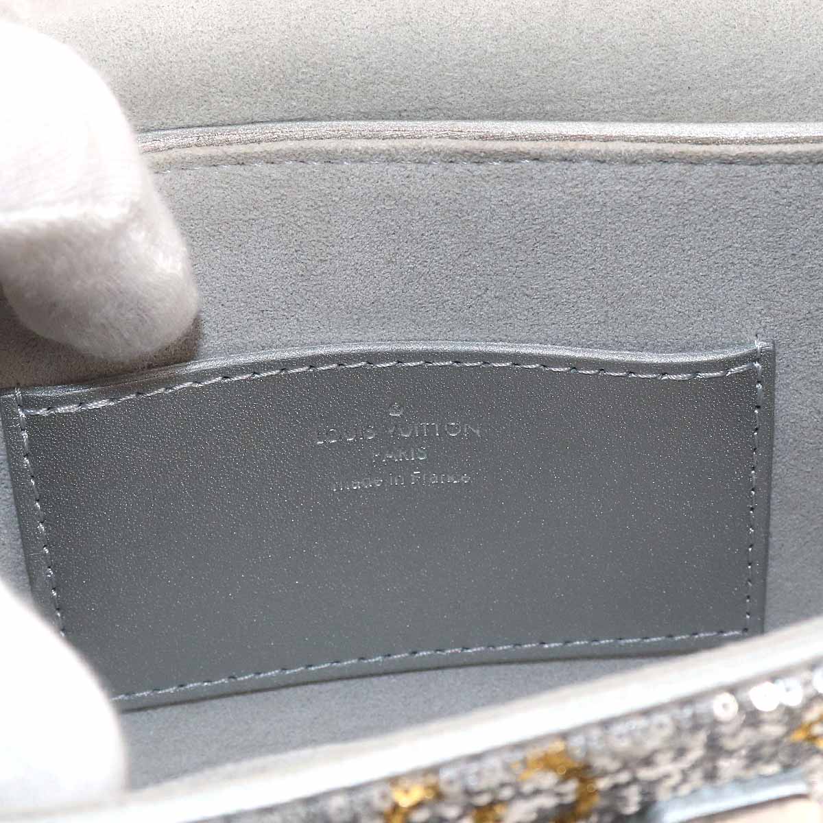 Monogram Sequins Twist PM Shoulder Bag Leather Silver