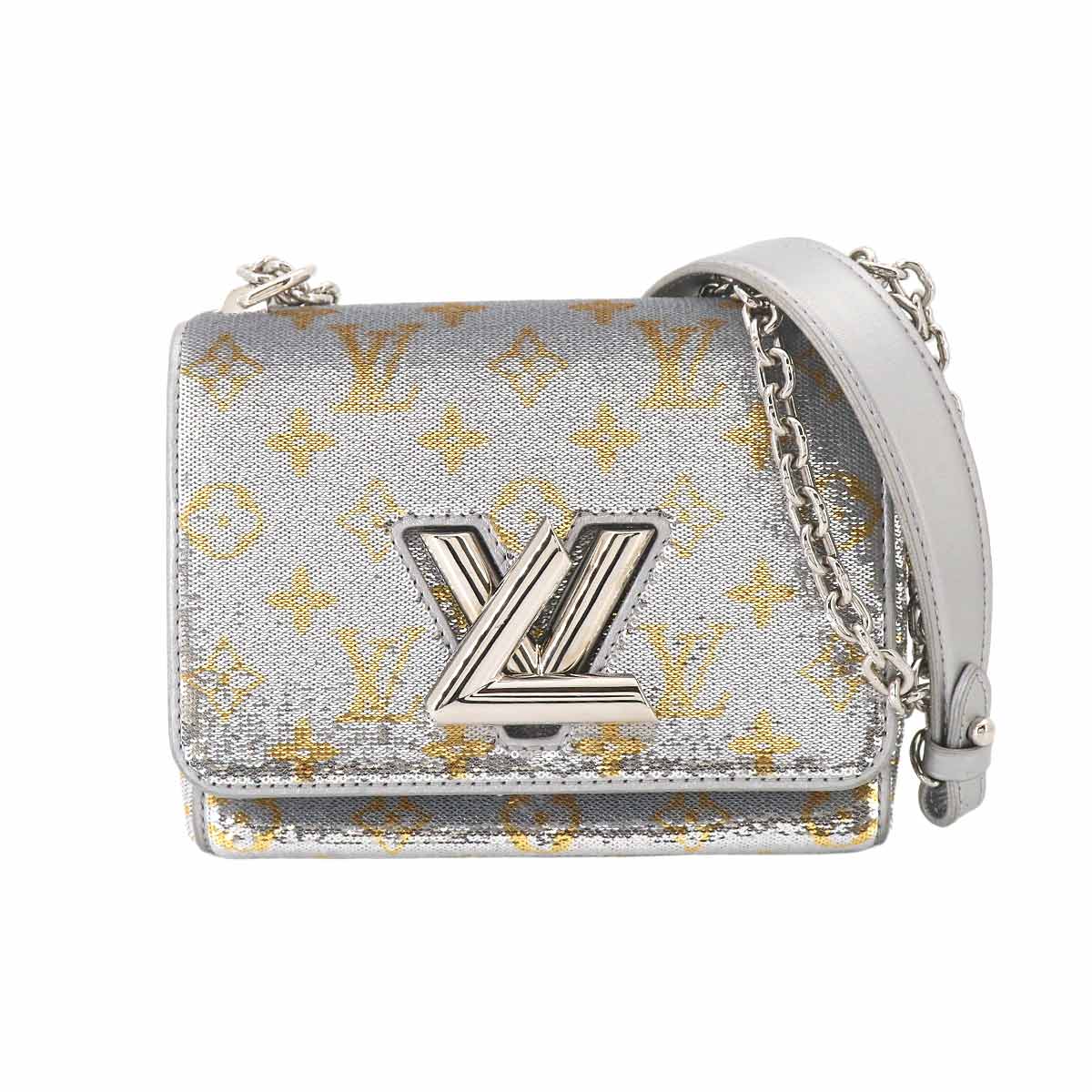 Monogram Sequins Twist PM Shoulder Bag Leather Silver