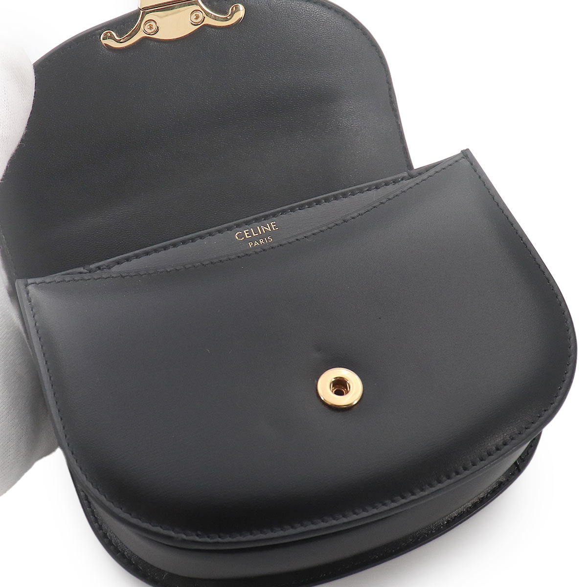 Triomphe Mini Besace Clea Hand Shoulder Bag Leather Black