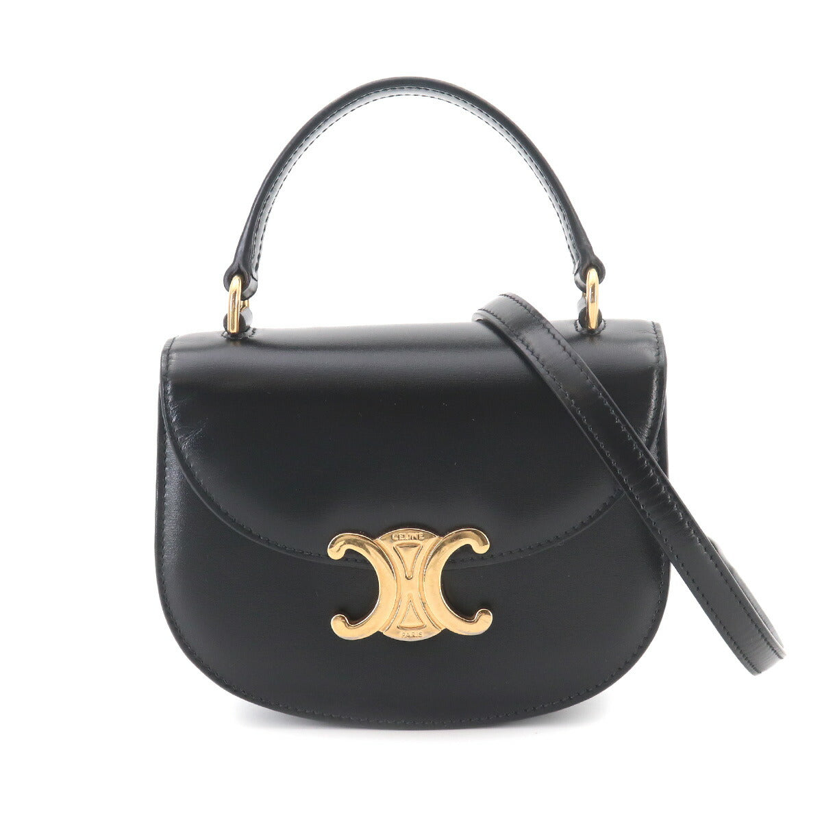 Triomphe Mini Besace Clea Hand Shoulder Bag Leather Black