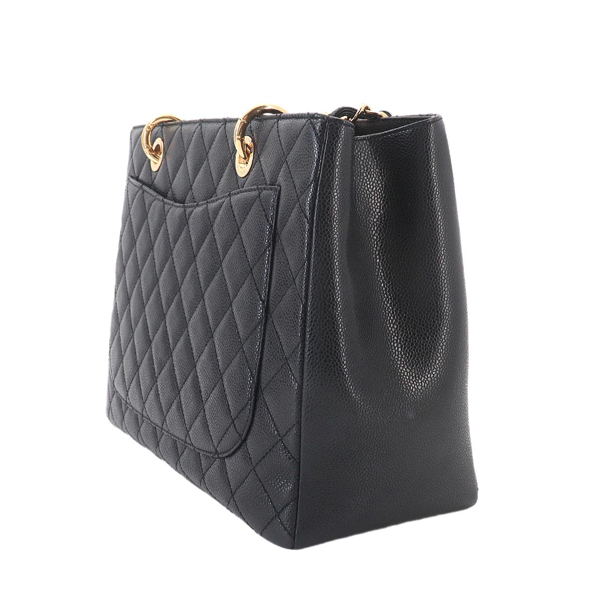 Matelasse Grand Shopping Tote Bag Leather Black GST A50995